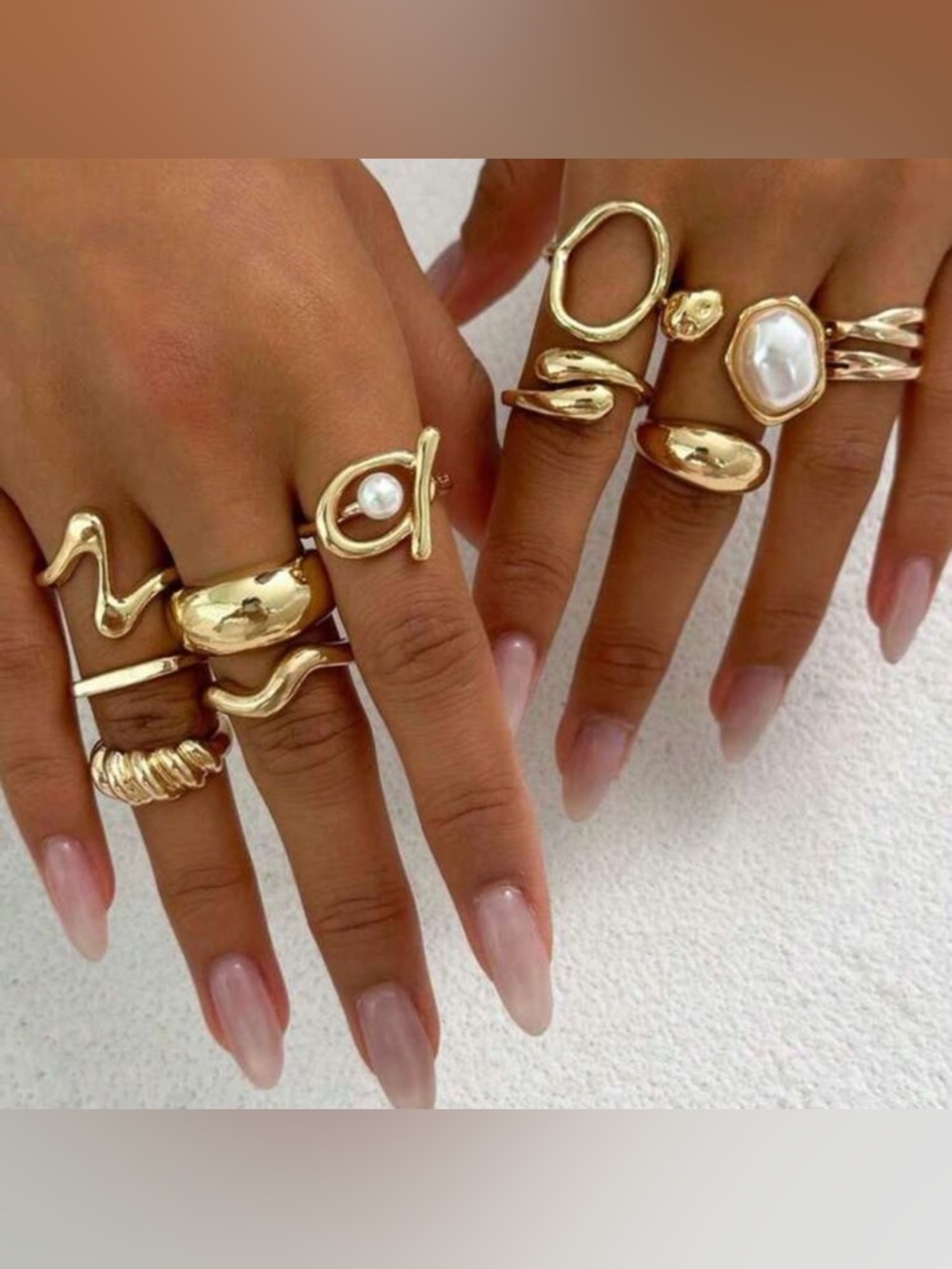 Kohl's Gold Pearl Stackable Sculpted Rings Set - Picture 2 of 4